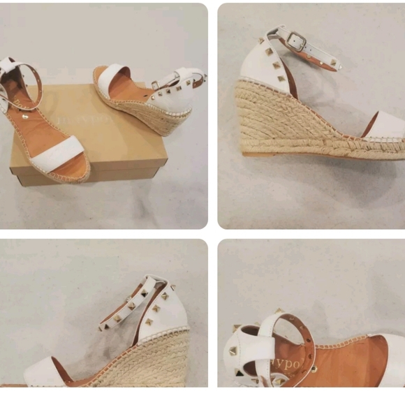 ANTHROPOLOGIE STUD OPEN TOE WEDGE SANDALS HEELS - Picture 3 of 7